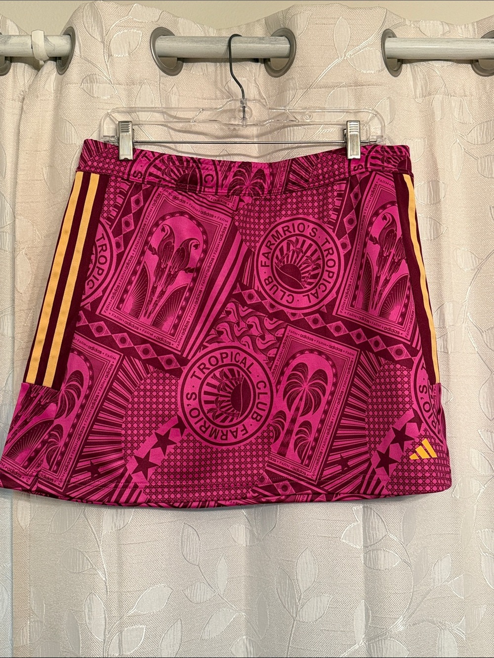 adidas Pink Tropical Graphic Mini Skirt with Gold Stripes